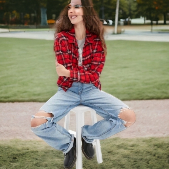 NEW! AE Cotton cropped flannel shirt Sz Xl - Picture 7 of 7